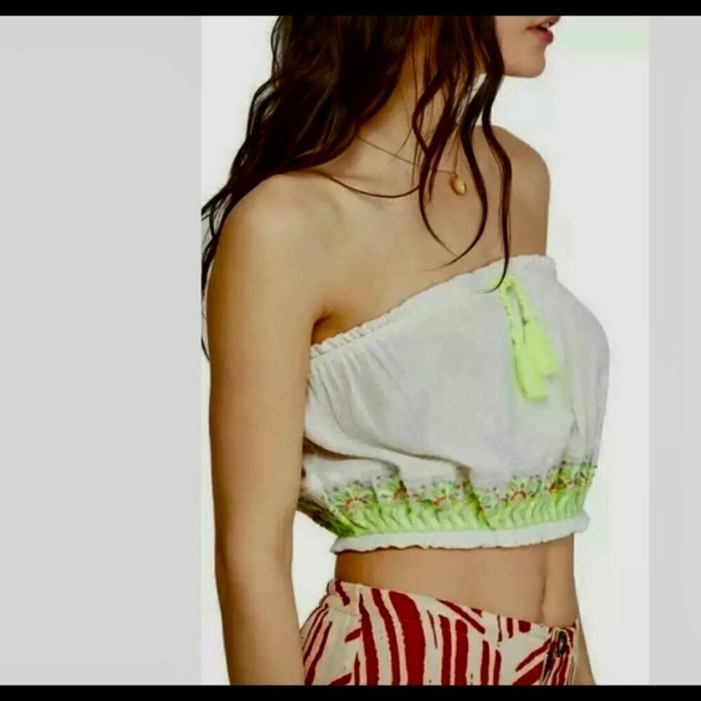 FREE PEOPLE -IVORY BEADED TUBE TOP - Picture 2 of 4